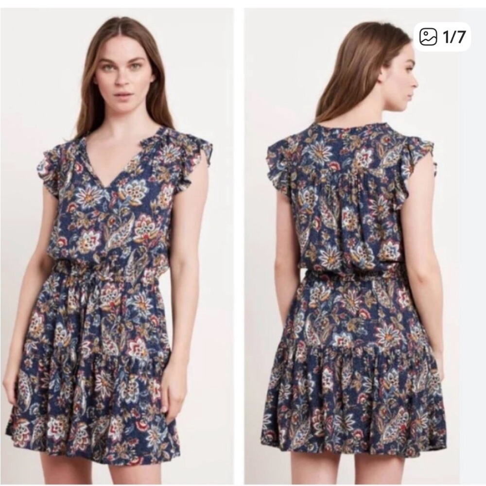 Velvet By Graham and Spencer Paloma Women’s M Navy Floral Flutter Sleeve Dress